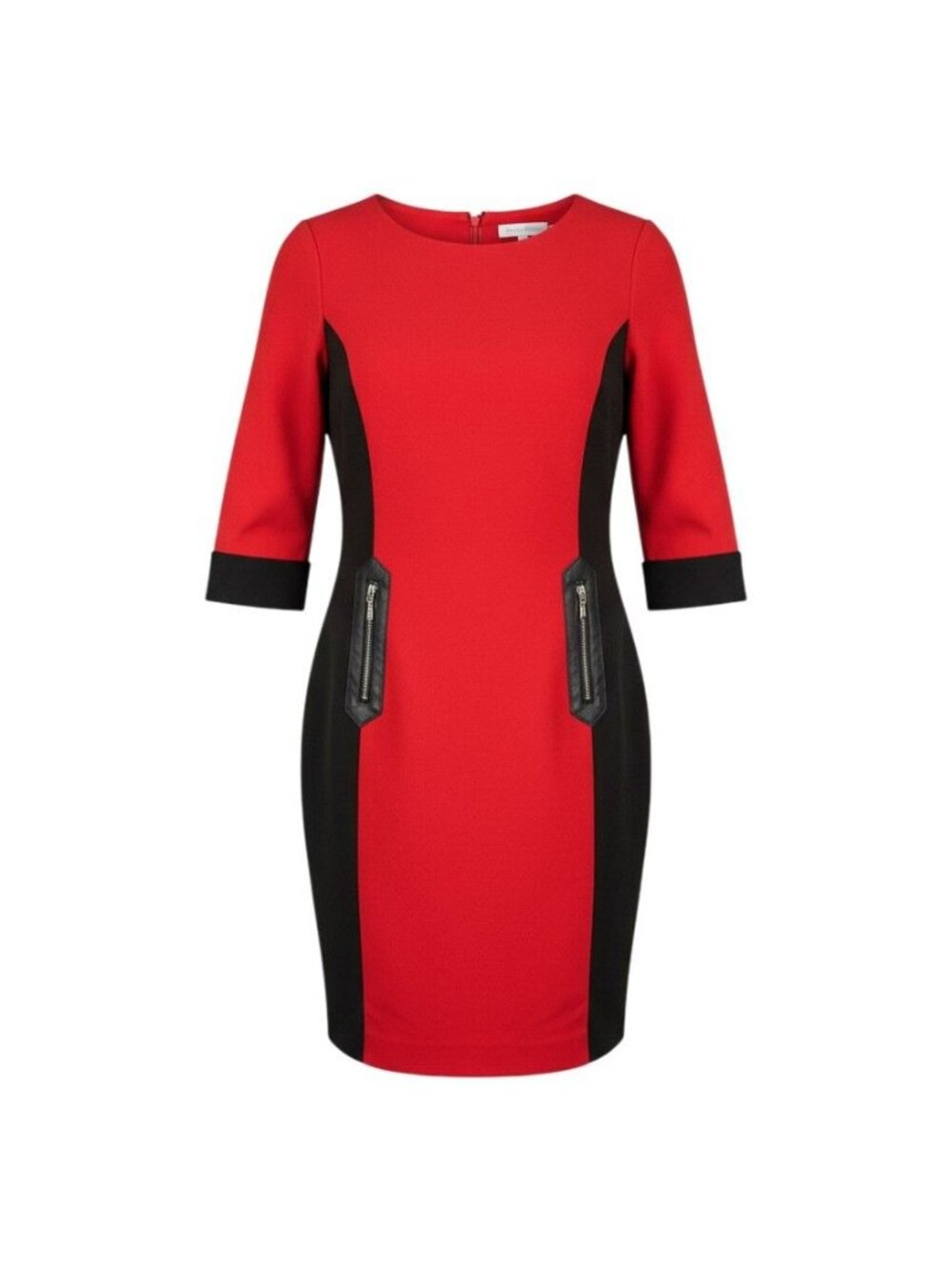 Calvin Klein Womens Red & Black Colorblock Sheath Dress Zipper Accents Size 6